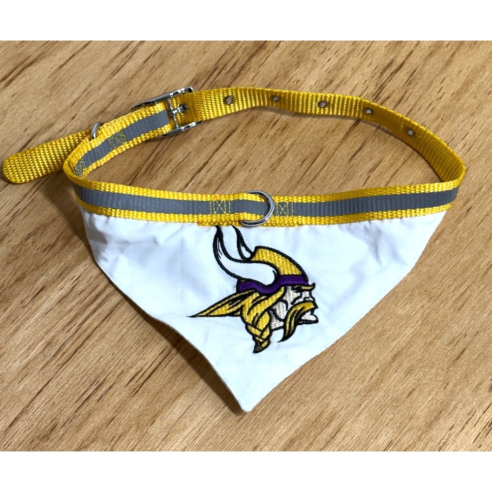 Pets First Minnesota Vikings Dog Bandana Collar Reflective Yellow White NFL